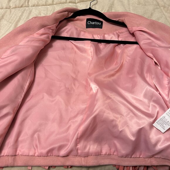 Chartou Women's Faux Suede Moto Biker Jacket Chic Cropped Tassel Fringe - Picture 8 of 11